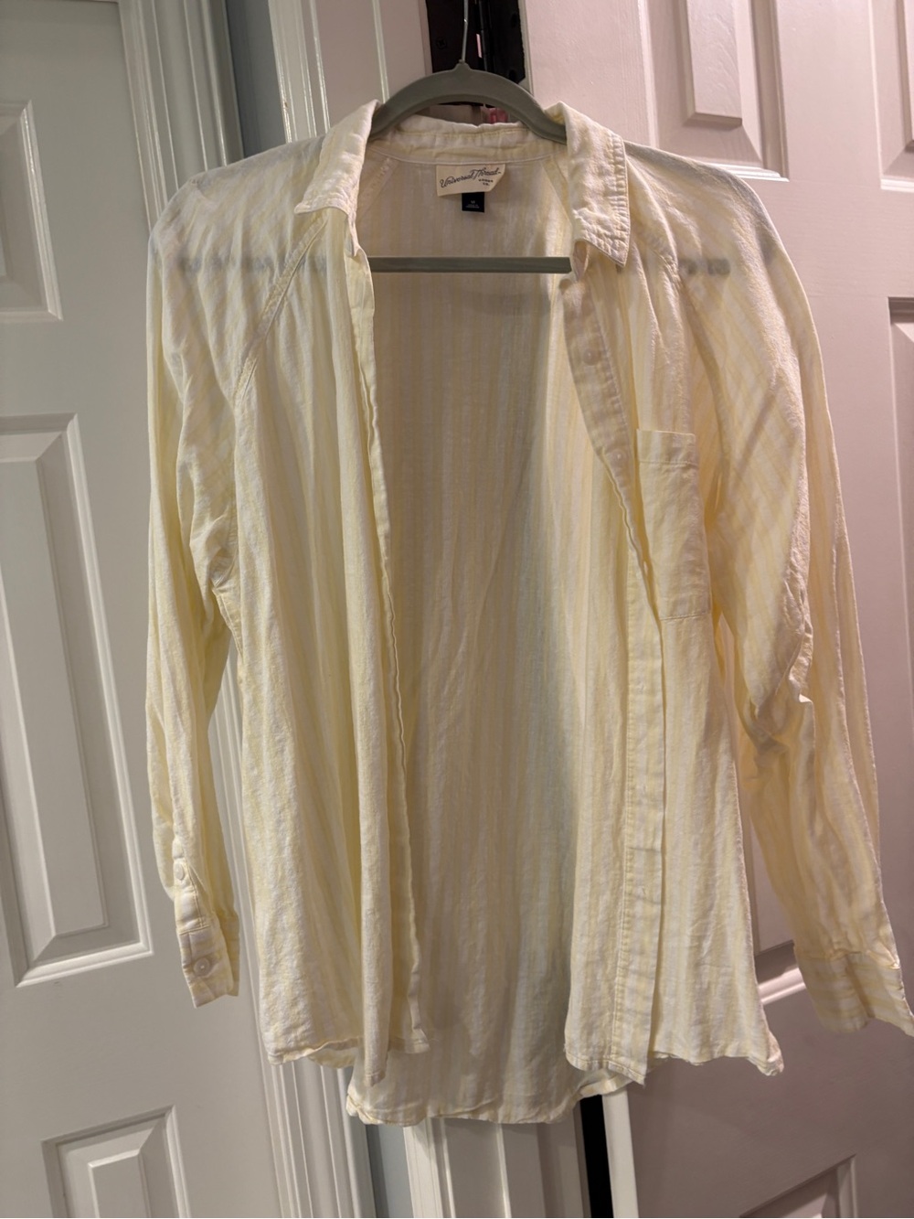 Universal Thread Linen Shirt Jacket - Cream and Yellow